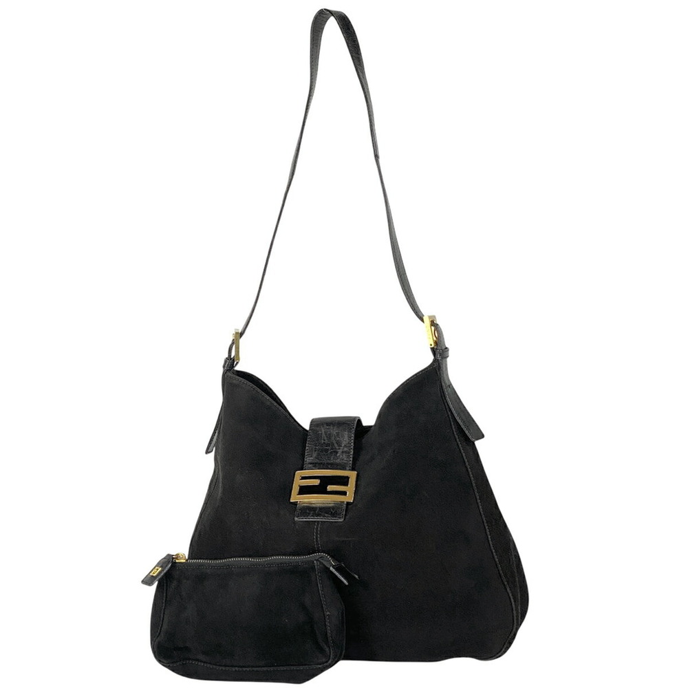 Fendi logo Shoulder Bag Hobo suede black